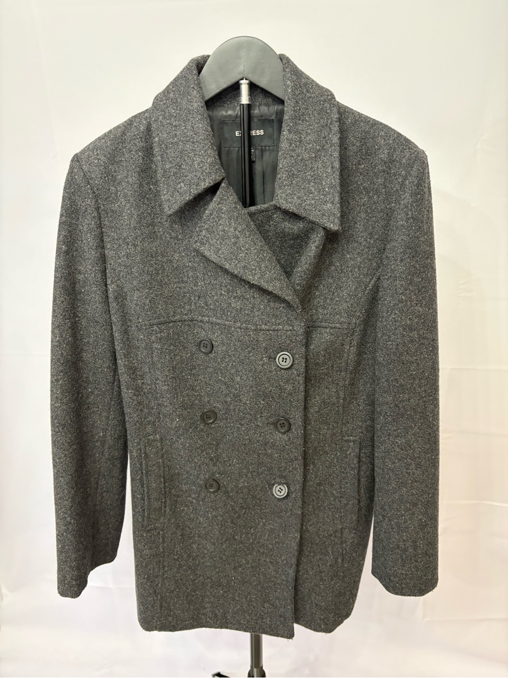 Express Charcoal Gray Double-Breasted Peacoat